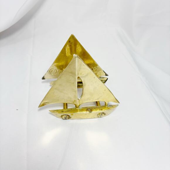 Midcentury Nautical Brass Sailboat Catamaran Yacht – Signed Penco Decor - Picture 2 of 4